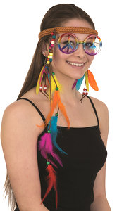 HIPPIE COSTUME ACCESSORY SET <BR>(Headband, Glasses & Earrings)